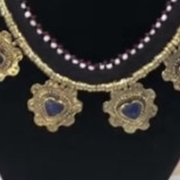 Tribal Collar Choker Stones Necklace, Ethnic Floral Choker Necklace, Statement - Picture 3 of 4